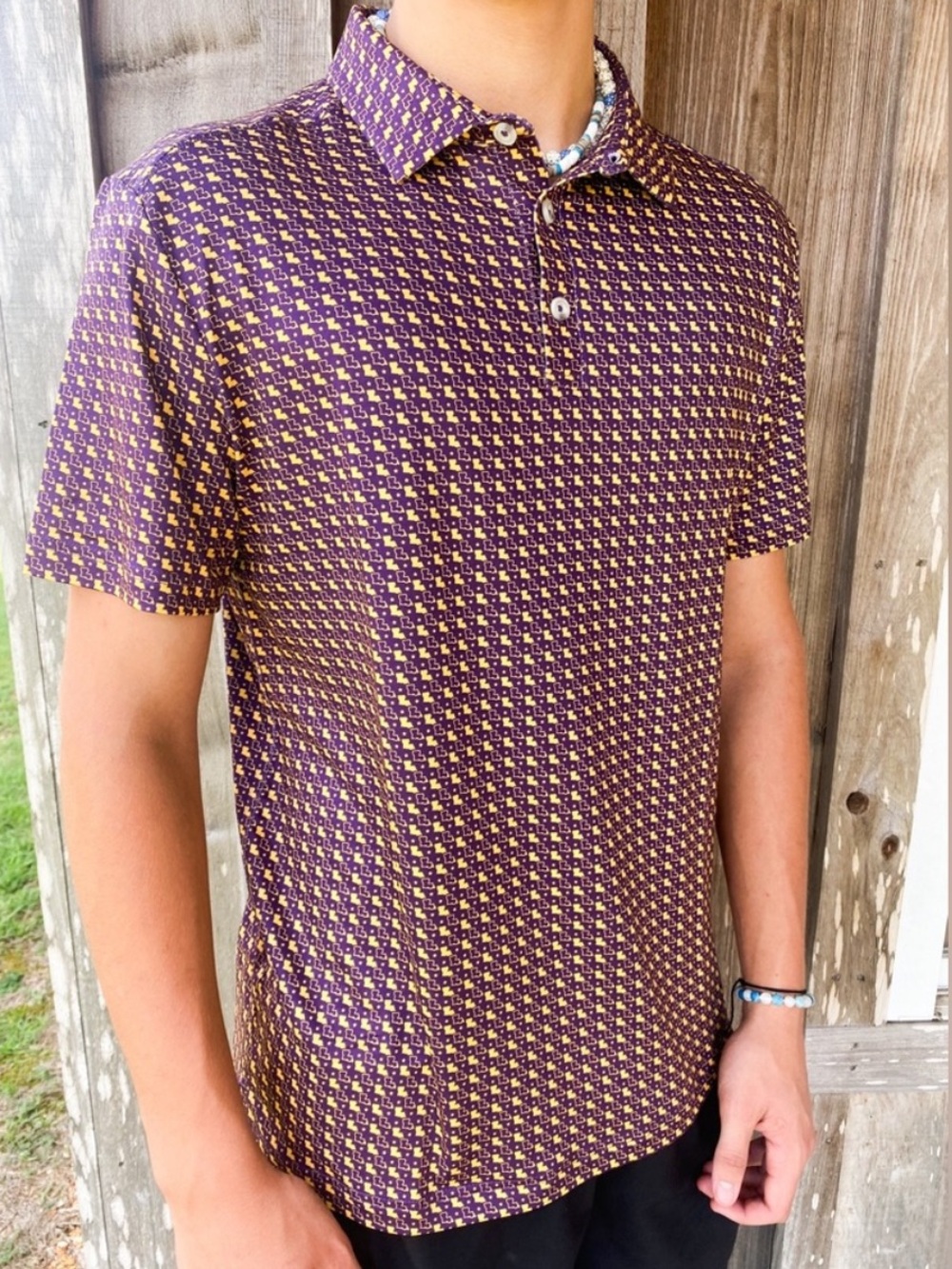 Burlebo Performance Polo Louisiana Purple & Yellow NWT LSU Size XL